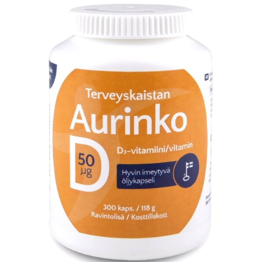 Aurinko D3-vitamiini 50 mcg 300kps